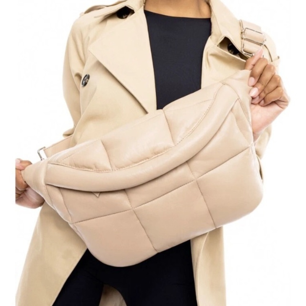NWT STYLISM Sheepskin Oversized Puffy Quilted Sling Bag